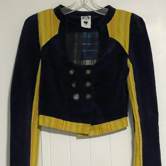 Nuvula Jackets & Blazers - Nuvula Crop Double-Breasted Jacket Bolero Blazer Corduroy Blue Yellow Small